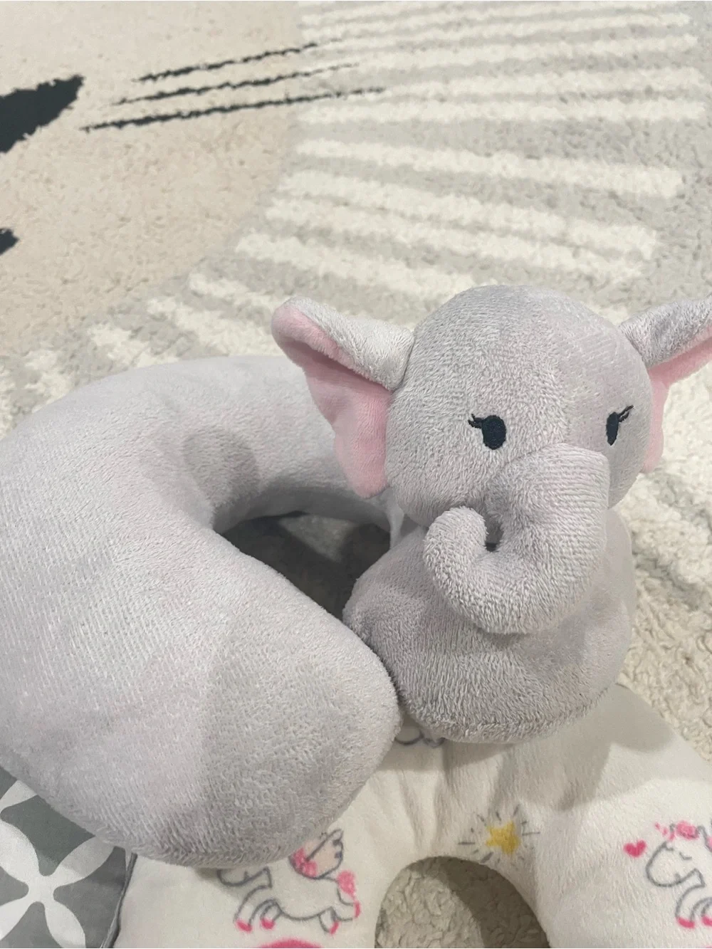 Kids Gray and White Plush Neck Pillows - Unicorn & Elephant Designs